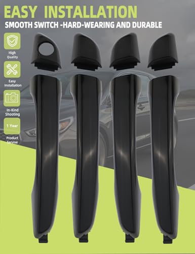 HONFQP Exterior Door Handle Front Rear Left Driver Right Passenger Side Outside Outer Door Handle Compatible with Hyundai Elantra 2017 2018 2019 2020 Replace 82651F2020 82651F2010 Black 4PCS - Image 3