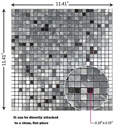 XUANINY 10-Piece Peel and Stick Backsplash for Kitchen Aluminum 3D Wall Sticker Panel Self-Adhesive Metal Mosaic Tile (11.41"x11.41" Silver) - Image 2