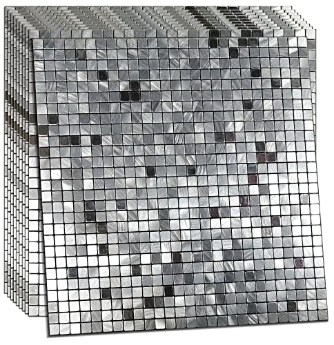 XUANINY 10-Piece Peel and Stick Backsplash for Kitchen Aluminum 3D Wall Sticker Panel Self-Adhesive Metal Mosaic Tile (11.41"x11.41" Silver) - Image 1