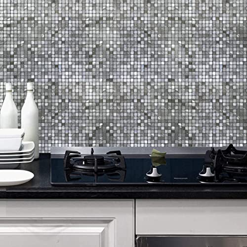 XUANINY 10-Piece Peel and Stick Backsplash for Kitchen Aluminum 3D Wall Sticker Panel Self-Adhesive Metal Mosaic Tile (11.41"x11.41" Silver) - Image 3