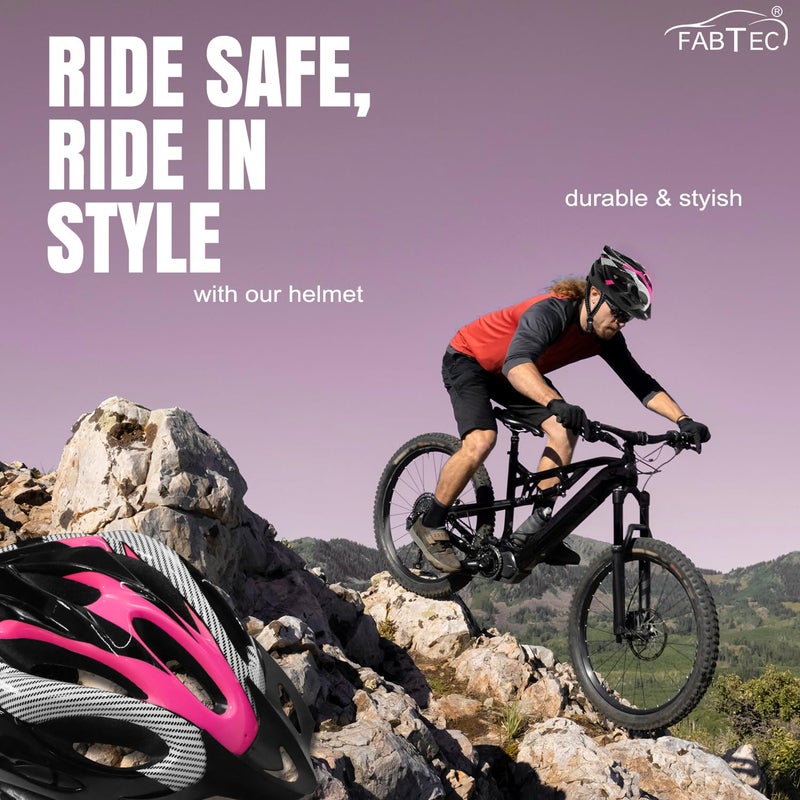 FABTEC خوذة دراجة هوائية وتزلج باللونين الوردي والأسود مع واقي قابل للفك | خوذة دراجة جبلية خفيفة الوزن مع غلاف مهوي، وحشوة ممتصة للصدمات، وحزام قابل للتعديل | مثالية للرجال والنساء والأطفال - Image 4