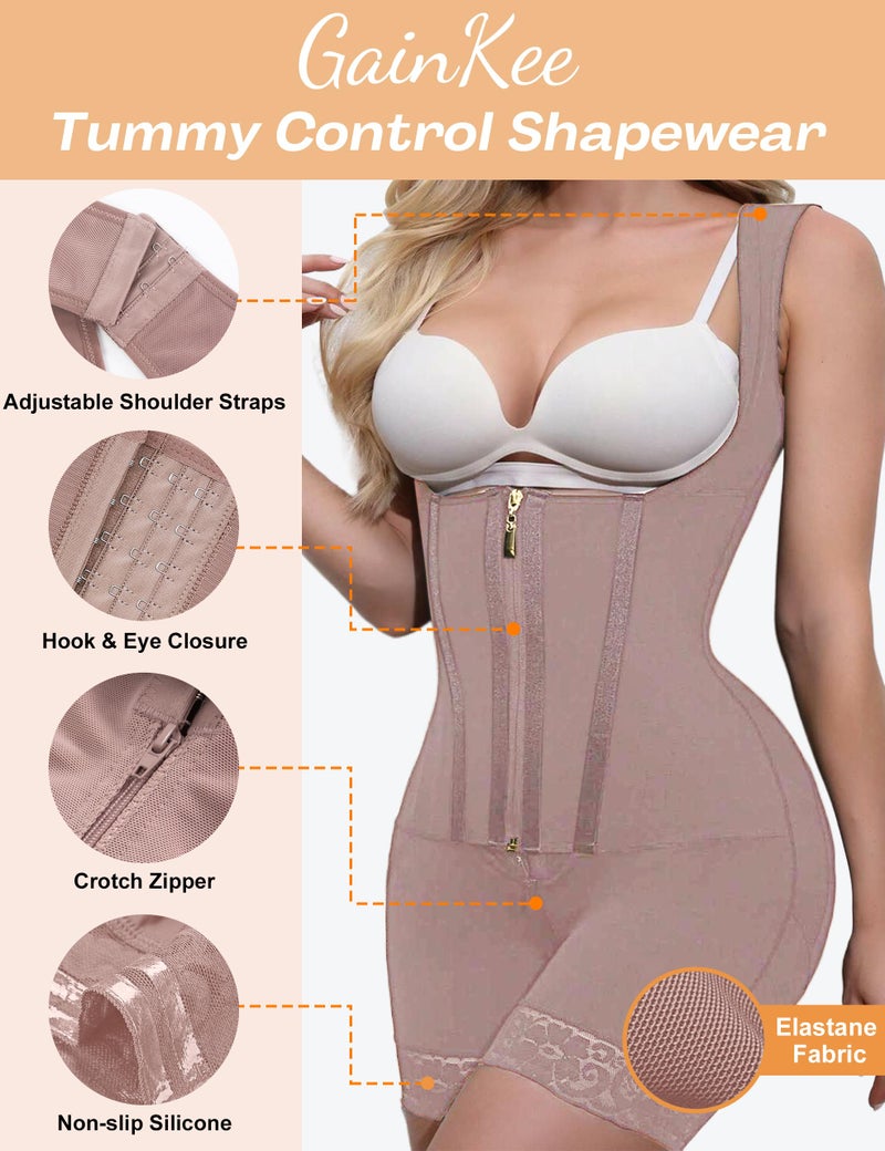 GainKee Women Slimming Shapewear Bodysuits Tummy Control Body Shaper Adjustable Strap Leotards Shaping Bodycon Jumpsuit - Image 2