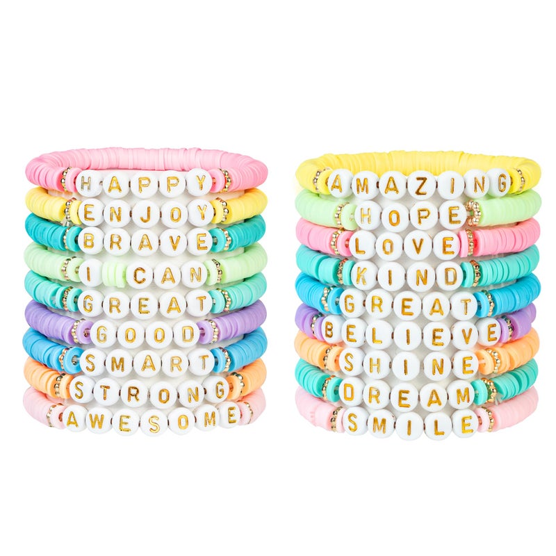 JIASHUYEYE 18Pcs Preppy Bracelets for Teen Girl, Party Favors for Kids 8-12, Inspirational Friendship Bracelets, Cute Birthday Party Favors for Tweens - Image 1