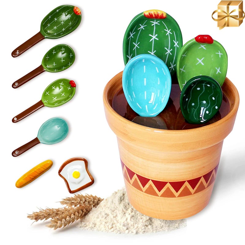 Sirensky Cactus Measuring Spoons SetCacti Measuring Cup and Spoons with Holder and Spoon RestCute Kitchen Accessories for BakingSaltSugarSet of 7