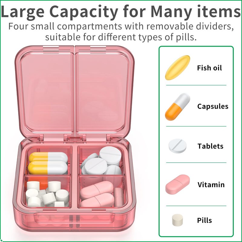 Easyhope Small Pill Box,4 Compartments Travel Pill Case, Portable Pill Organizer,Mini Pill Container for Pocket,Daily Compact Travel Medicine Holder for Vitamins Fish Oil and Supplement Storage(Pink+Purple) - Image 3