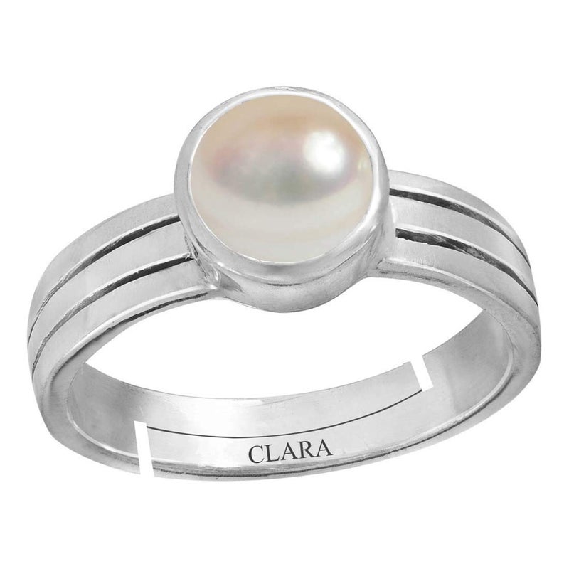 Clara Pearl Moti 5.25ratti stone Silver Adjustable Ring for Women - Image 4
