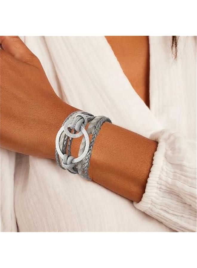 Arabest Leather Wrap Bracelet for Women Boho Leather Bracelet Gold Metal Circle Cuff Bracelets Layered Handmade Braided Bangle Bracelets for Women Teen Girl Bohemian Jewelry with Buckle - Image 4