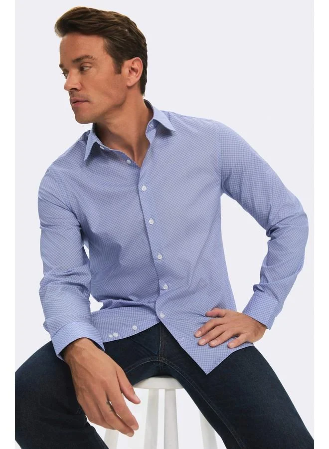 JUNE June Exclusive Men Slim Fit Patterned Shirt Blue