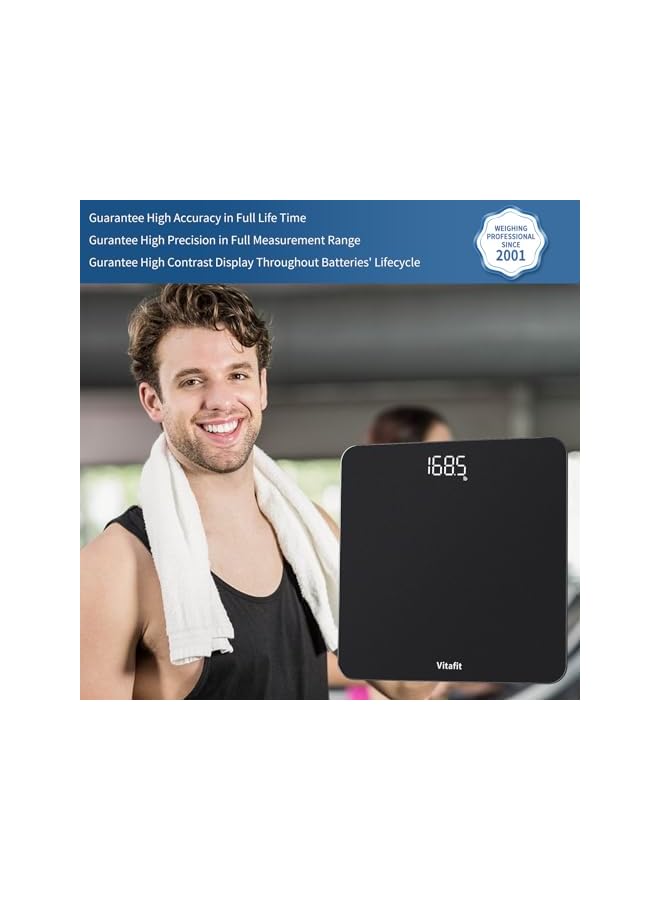 Vitafit ميزان حمام رقمي فيتافيت لقياس الوزن، احترافي منذ 2001، شاشة LED واضحة ونظام تشغيل بالخطوات، 3 بطاريات AAA مرفقة، 400 رطل/180 كجم، لون فضي ورمادي - Image 3