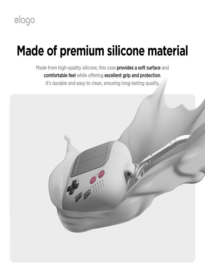 elago AW5 Compatible with AirPods 4th Generation Case Cover (2024) - Compatible with AirPods 4 Case, Classic Retro Handheld Game Console Design Case, Carabiner Included [Light Grey] - Image 4