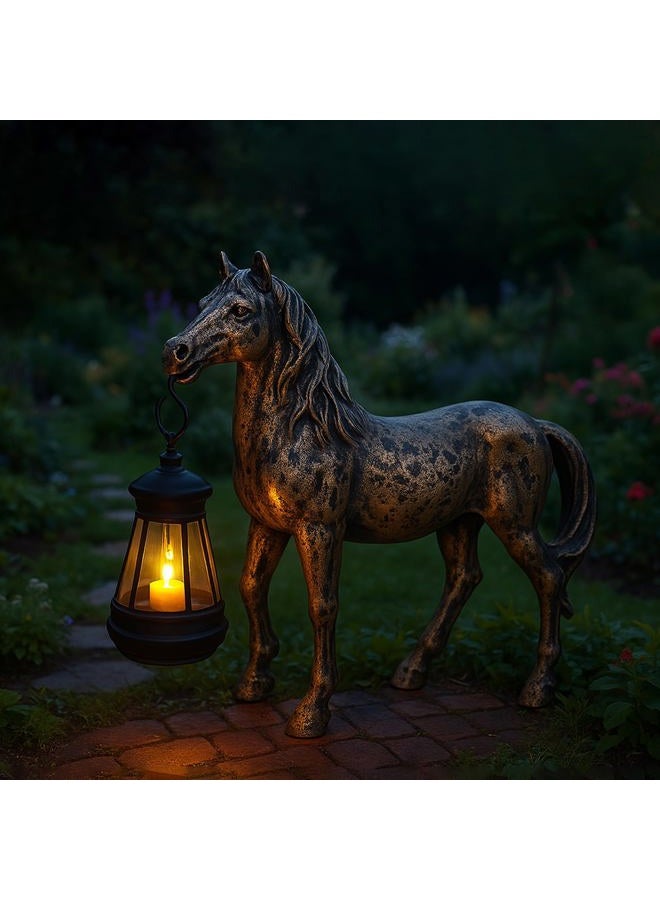 BuleVina Solar Garden Horse Figurines Outdoor Decor, Horse with Solar Lantern, Farmhouse Horse Statue, Whimsical Horse for Indoor Home Décor, Housewarming Gift for Mom Grandma (Bronze Color) - Image 5