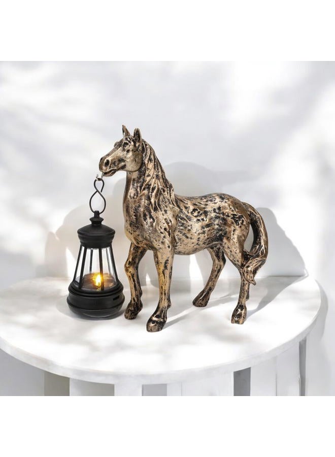 BuleVina Solar Garden Horse Figurines Outdoor Decor, Horse with Solar Lantern, Farmhouse Horse Statue, Whimsical Horse for Indoor Home Décor, Housewarming Gift for Mom Grandma (Bronze Color) - Image 4
