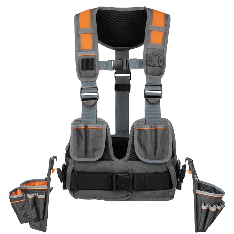 Klein Tools 55829MB Tool Vest with Tool Pouches Fully Adjustable Padded Support for Electricians Carpenters Construction