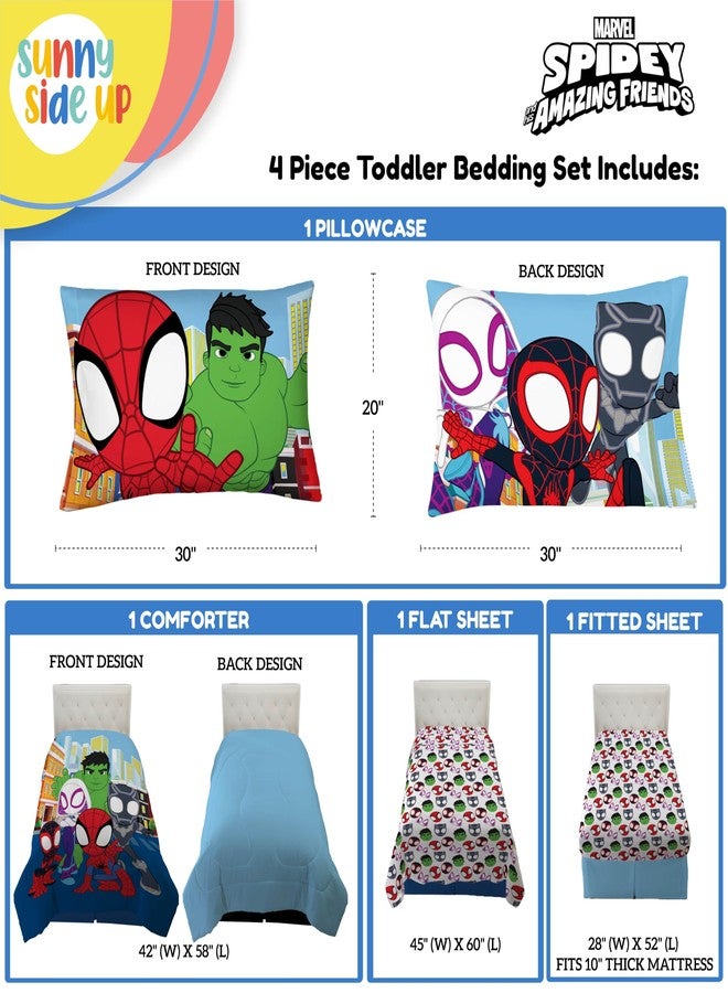 Sunny Side Up Marvel Spidey & His Amazing Friends Toddler Comforter Set - 4 Piece Preschool Bedding Includes Comforter, Sheets & Pillow Cover - Super Soft Superheroes Microfiber Bed Set - Image 3