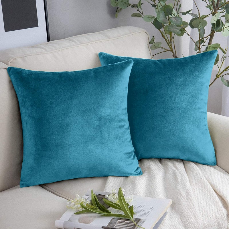 YORKSHIRE BEDDING Cushion Covers 45 x 45 Pack of 2  Velvet Square Throw Pillow Cases  Decorative Soft Cushion Cover for Sofa Couch Bedroom with Invisible Zipper Teal 18 x 18 Inch Plain