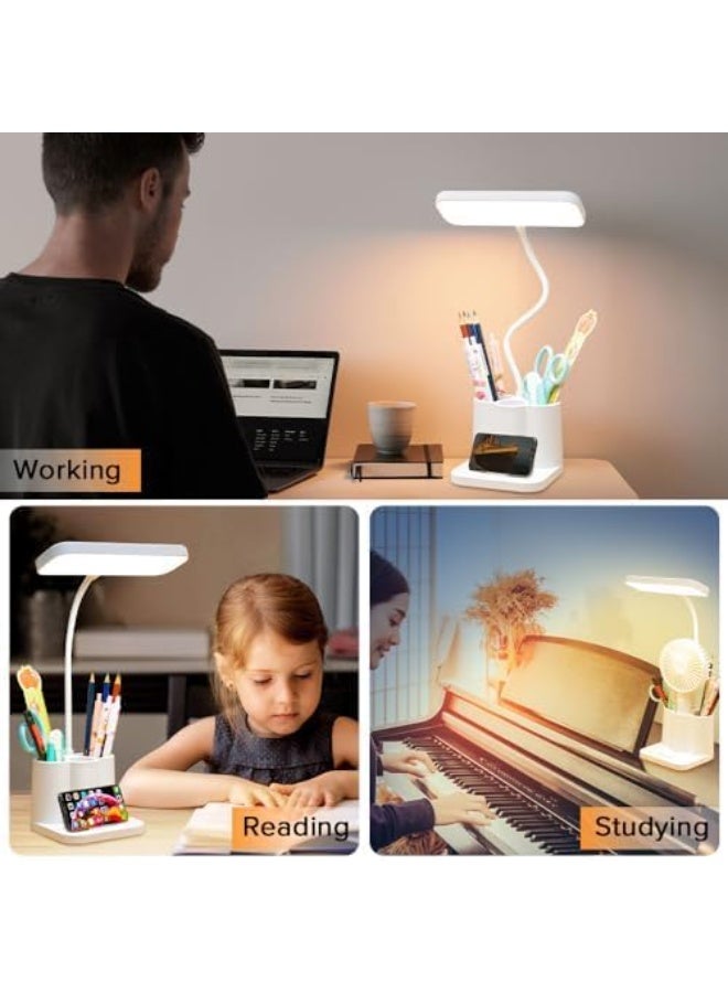 مصباح طاولة LED قابل للتعتيم - سطوع قابل للتعديل مع 3 أوضاع ألوان، مصباح مكتب يعمل باللمس مريح للعين للمنزل والمكتب وغرفة النوم والدراسة والقراءة (مع حامل أقلام) - Image 4