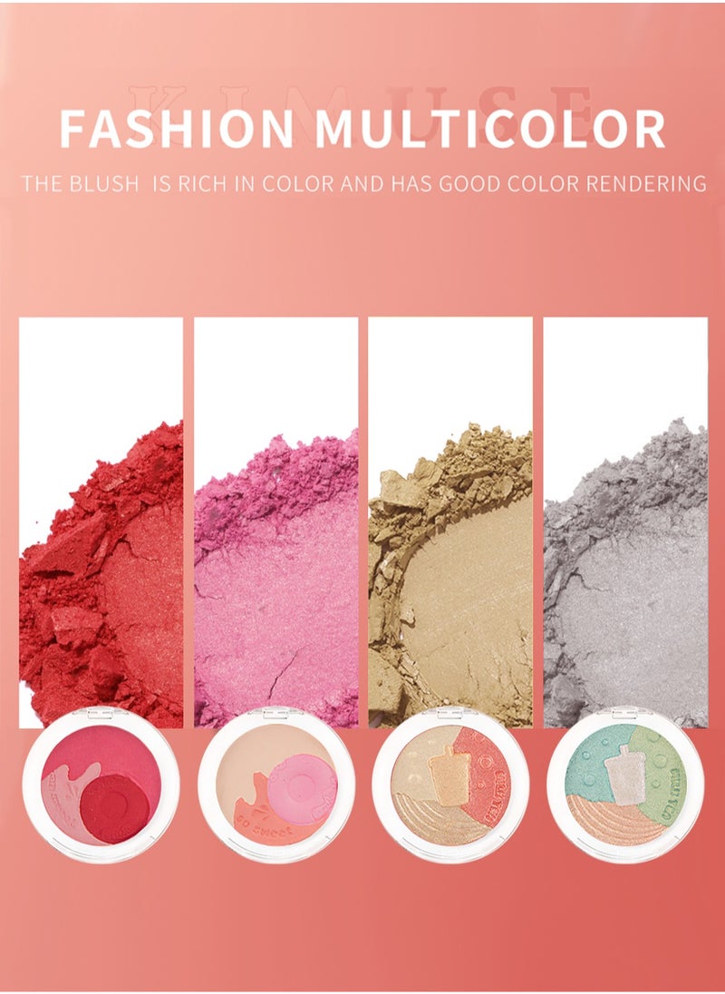 COLORINA 4 Pcs Multi-Colored Blush Powder Set, Long Lasting Contour and Highlighter Palette, Matte & Shimmer Finishes, Long Wearing Lightweight Makeup Gift Kit for Cheek & Eye  - Image 4