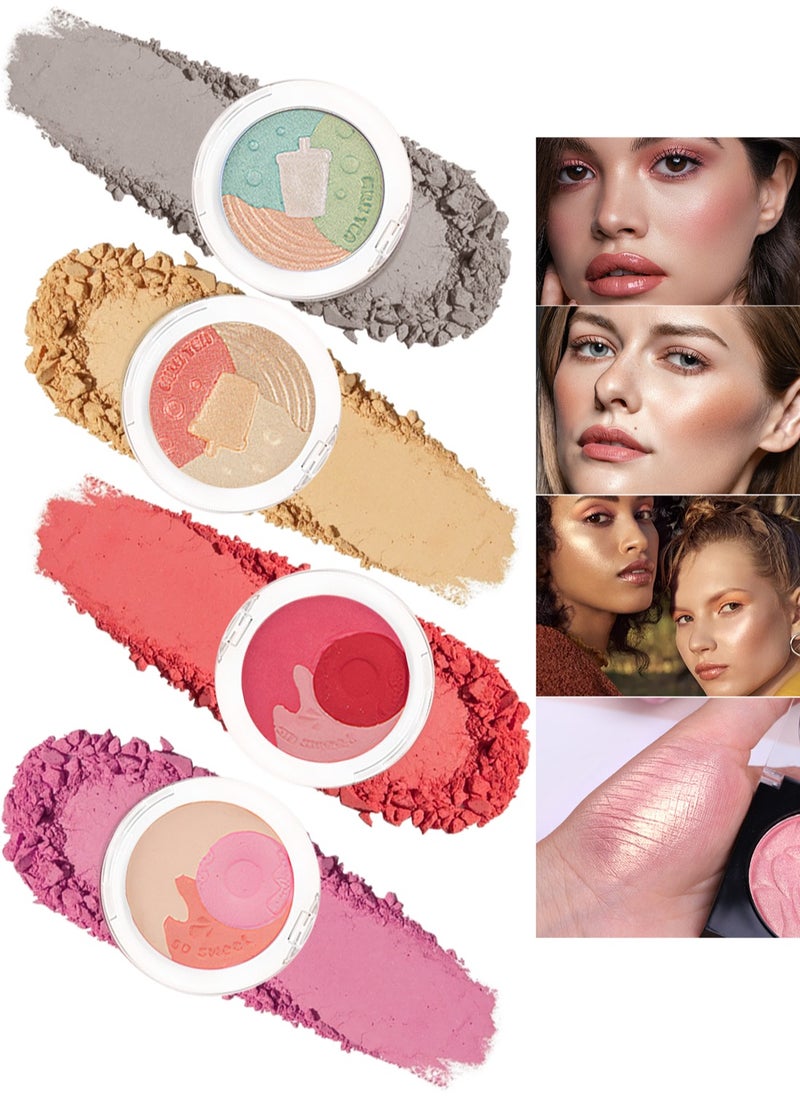 COLORINA 4 Pcs Multi-Colored Blush Powder Set, Long Lasting Contour and Highlighter Palette, Matte & Shimmer Finishes, Long Wearing Lightweight Makeup Gift Kit for Cheek & Eye  - Image 1