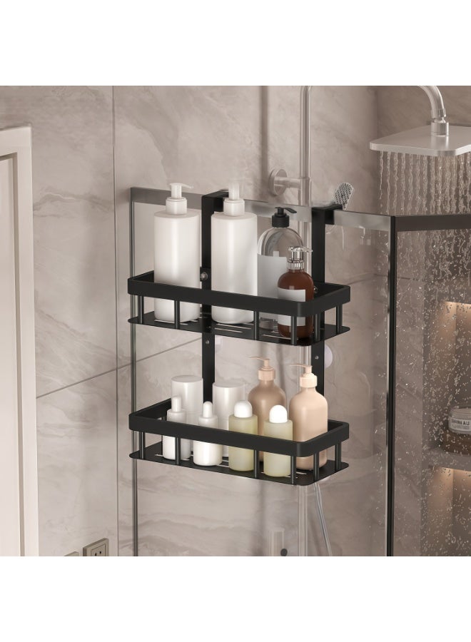 Over Door Shower Caddy, Black Rustproof Bathroom Organizer, 2-Tier Storage Rack with 30x13.5cm Shelves, No Drilling Required – Wall Mount Overdoor - Image 1