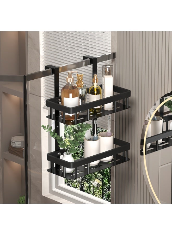 Over Door Shower Caddy, Black Rustproof Bathroom Organizer, 2-Tier Storage Rack with 30x13.5cm Shelves, No Drilling Required – Wall Mount Overdoor - Image 2