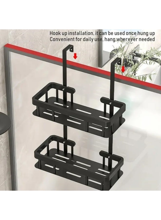 Over Door Shower Caddy, Black Rustproof Bathroom Organizer, 2-Tier Storage Rack with 30x13.5cm Shelves, No Drilling Required – Wall Mount Overdoor - Image 5