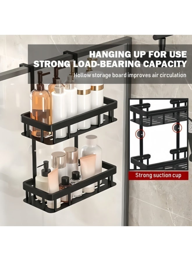 Over Door Shower Caddy, Black Rustproof Bathroom Organizer, 2-Tier Storage Rack with 30x13.5cm Shelves, No Drilling Required – Wall Mount Overdoor - Image 3