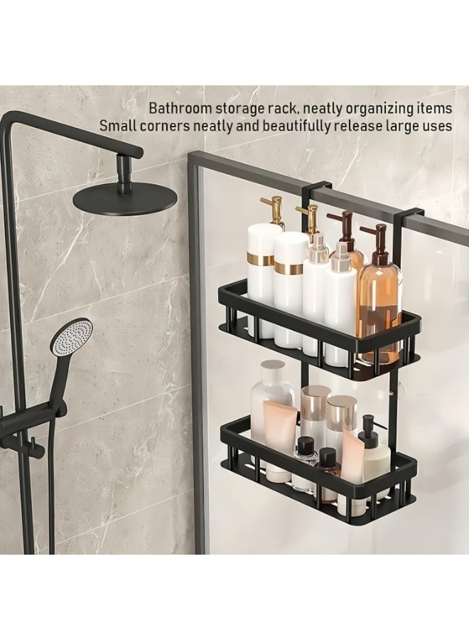 Over Door Shower Caddy, Black Rustproof Bathroom Organizer, 2-Tier Storage Rack with 30x13.5cm Shelves, No Drilling Required – Wall Mount Overdoor - Image 4
