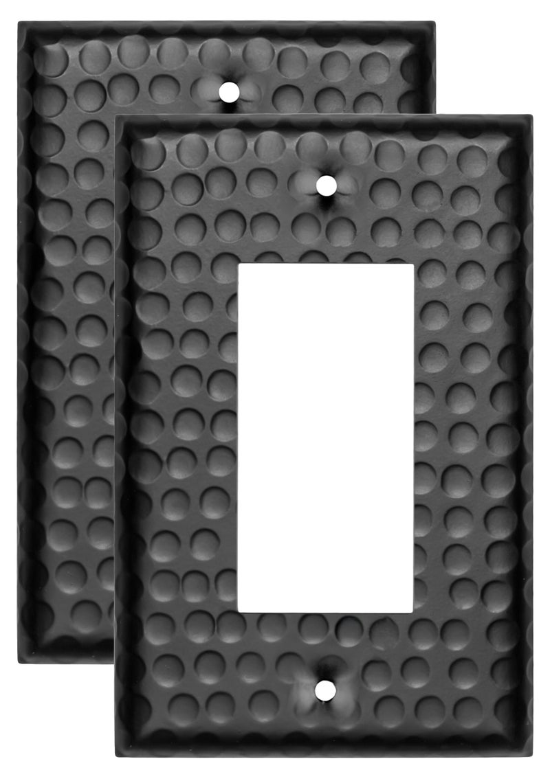 Monarch Abode 1-Gang Rocker Wall Plate, Hand Hammered Decorator Metal Single Switch Wall Plate, Decorative Light Switch Cover Plate for Electrical Outlet, Matte Black, Pack of 2 - Image 1
