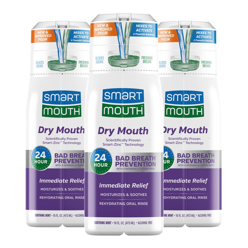 SmartMouth غسول فم سمارتماوث المنشط لجفاف الفم، تخفيف جفاف الفم ورائحة الفم الكريهة، نعناع، 16 أونصة سائلة، 3 عبوات - Image 1