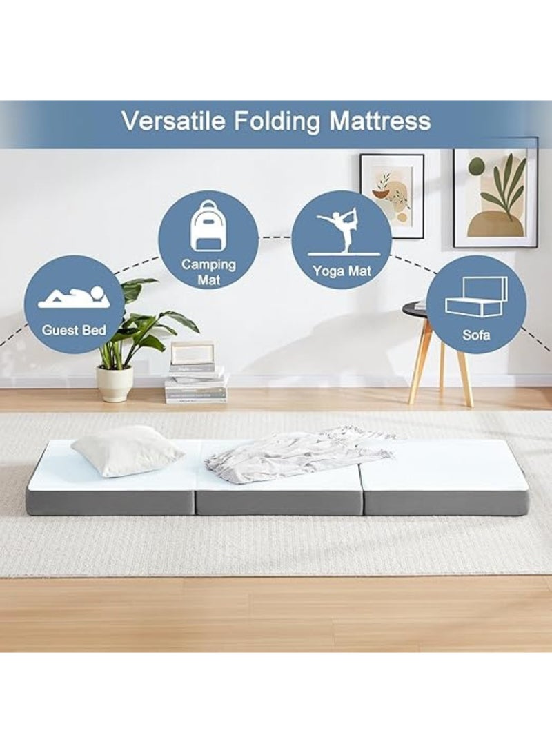 The Home Mart The Tri-Folding Foam Mattress, Play Mat, Foldable Bed, Guest Beds, Portable Floor Guest Bed with Removable Cover (10cm, Single: L180 x W90) - Image 3