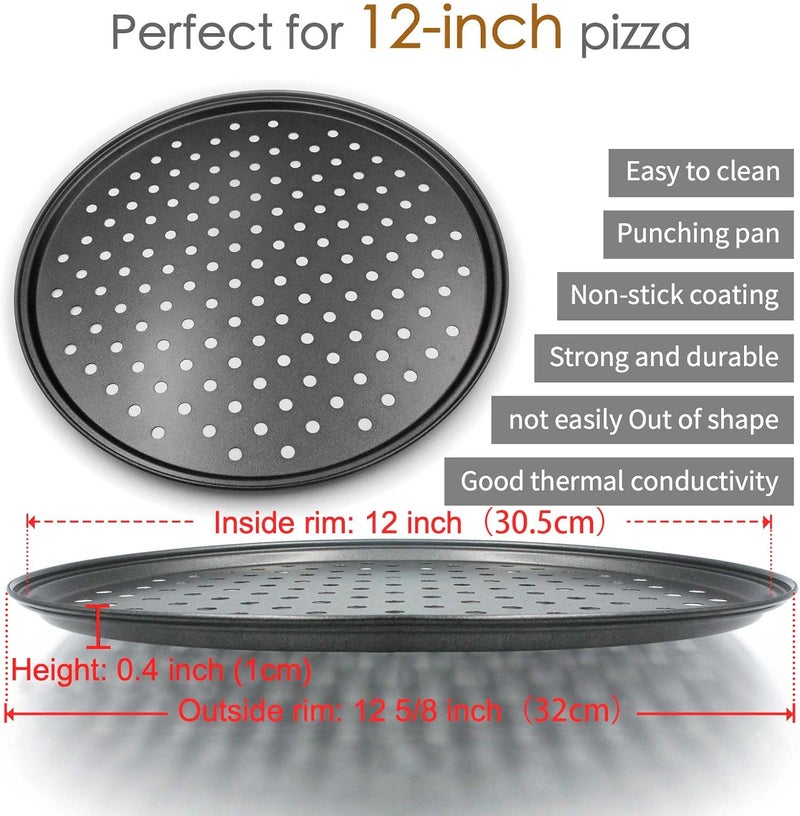 Handook Pizza Pan for Oven, Nonstick Pizza Pans, Carbon Steel Pizza Pan with Holes, Pizza Baking Pan for Oven Baking Supplies, for Home Baking Kitchen Oven Restaurant (12 Inch) - Image 3