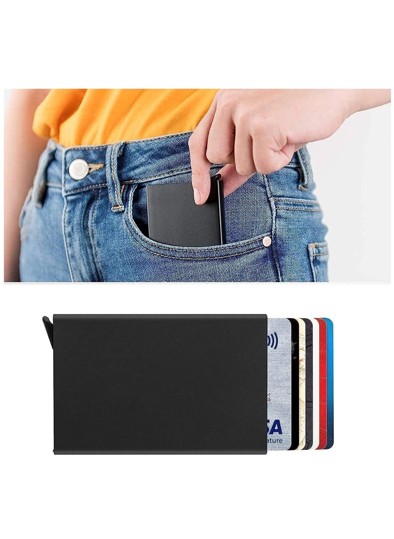 RFID Smart Card Storage Wallet, Slim Aluminum Card Holder with Elastic Back Pocket for Travel Card Holder (Red)