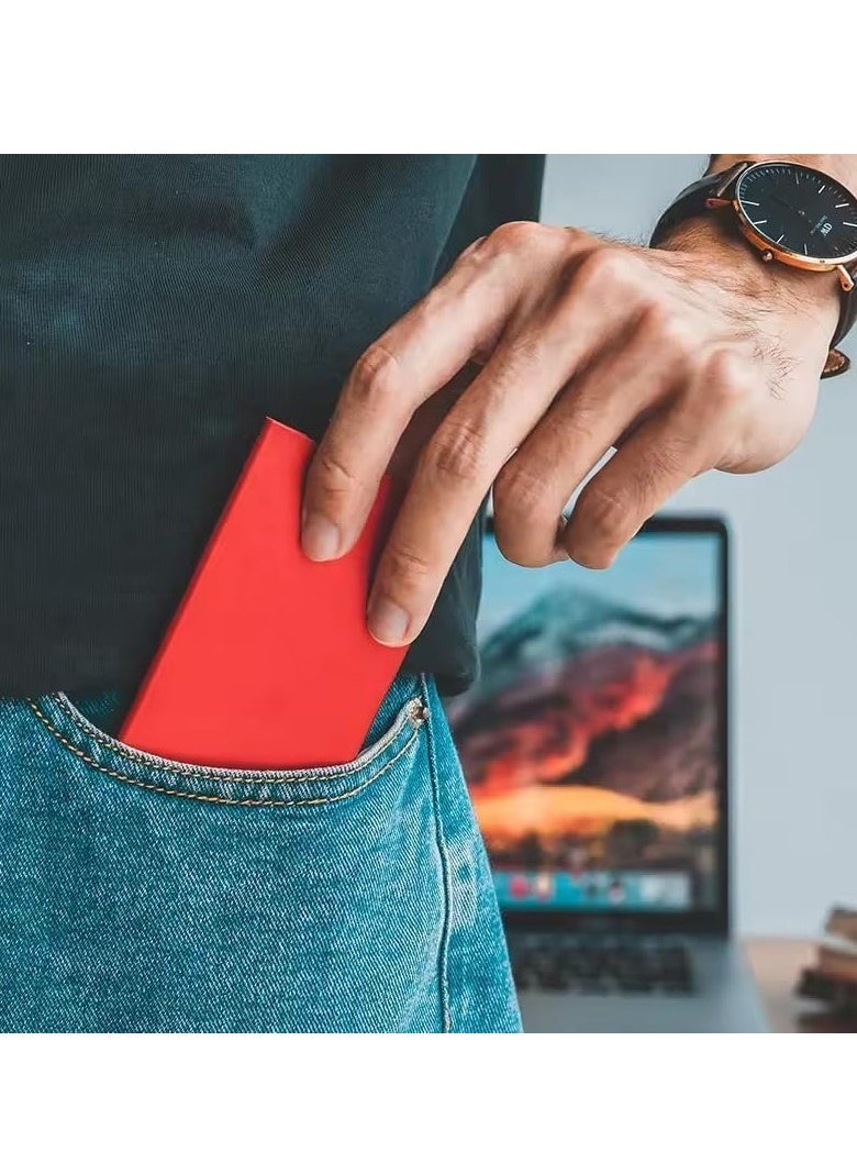 RFID Smart Card Storage Wallet, Slim Aluminum Card Holder with Elastic Back Pocket for Travel Card Holder (Red)