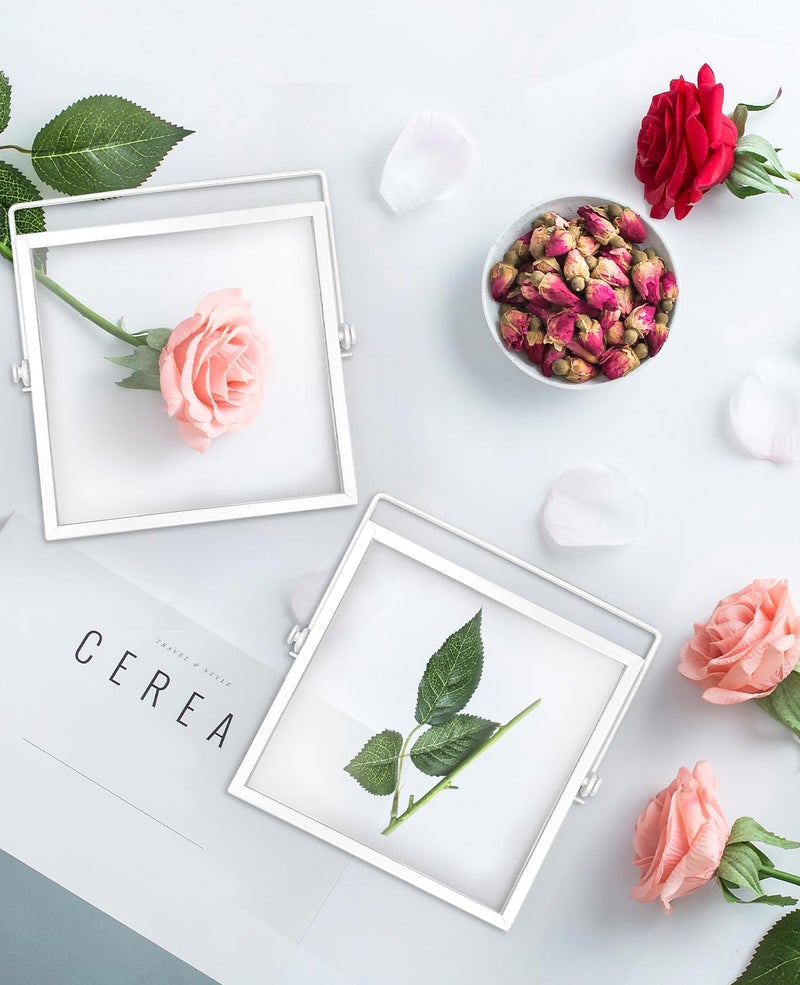AceList Metal Picture Frames  Set of 3 Ornate Minimal Floating Edge Clear Glass Table Top Easel Stand Photo Frames in White  4 x 4  Assortment Variety - Image 4