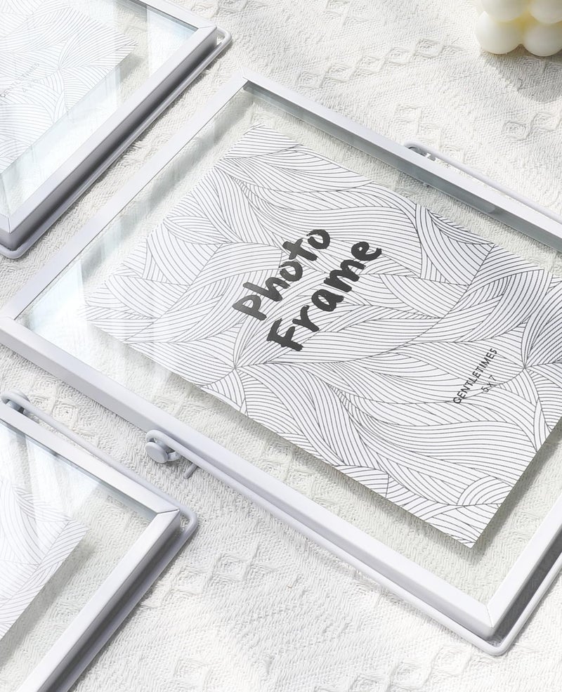 AceList Metal Picture Frames  Set of 3 Ornate Minimal Floating Edge Clear Glass Table Top Easel Stand Photo Frames in White  4 x 4  Assortment Variety - Image 2