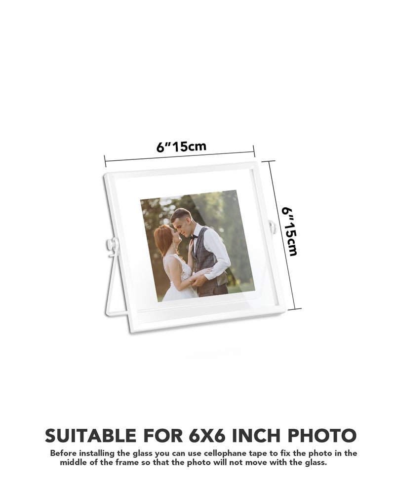 AceList Metal Picture Frames  Set of 3 Ornate Minimal Floating Edge Clear Glass Table Top Easel Stand Photo Frames in White  4 x 4  Assortment Variety - Image 3