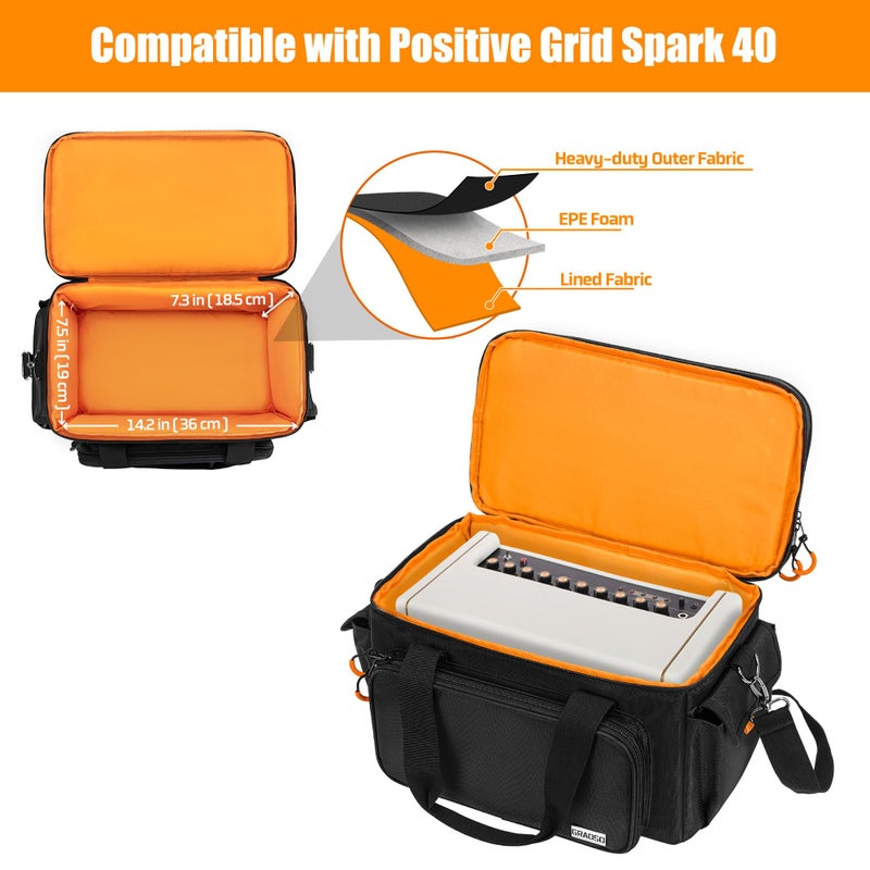 GRAOSO Travel Carry Bag Compatible with Positive Grid Spark 40 Amp, Double Layer Gig Bag with Multiple Pockets for Accessories, Music Gear Case with Handle Strap and Non-slip Bottom, Black - Image 3