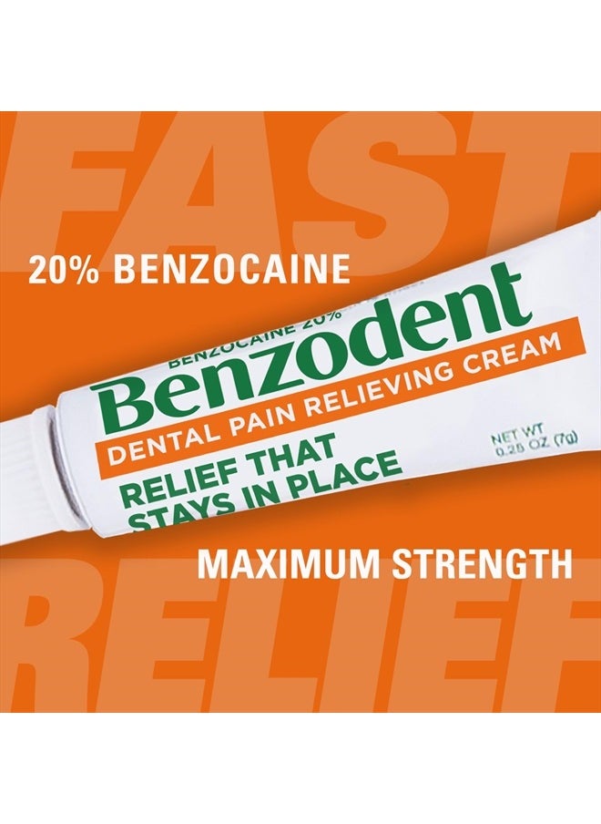 Benzodent - Dental Pain Relieving Cream for Dentures and Braces, Topical Anesthetic, 0.25 Ounce Tube - Image 1