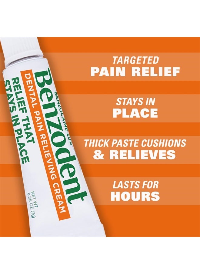 Benzodent - Dental Pain Relieving Cream for Dentures and Braces, Topical Anesthetic, 0.25 Ounce Tube - Image 1