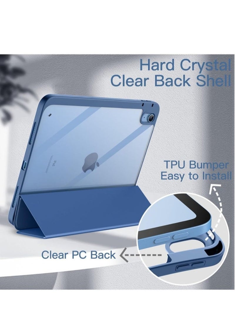 Protective Case for iPad 10th Gen 10.9-inch 2022 / iPad 11th Gen (A16) 10.9-inch 2025 Built-in Pen Holder Flexible Back Cover, Tri-fold Stand, Auto Sleep Wake Bounce Series Clear/Dark Blue - Image 4
