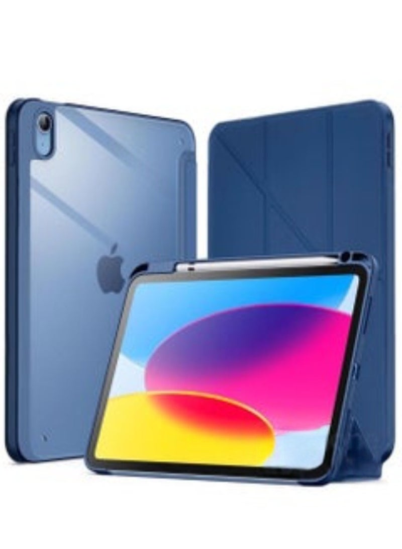 Protective Case for iPad 10th Gen 10.9-inch 2022 / iPad 11th Gen (A16) 10.9-inch 2025 Built-in Pen Holder Flexible Back Cover, Tri-fold Stand, Auto Sleep Wake Bounce Series Clear/Dark Blue - Image 5