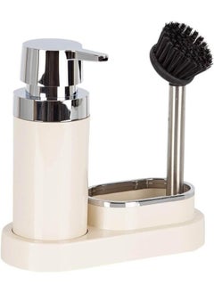 Primanova Kitchen soap dispenser with sponge holder and brush  3 in 1 for kitchen sink, bathroom, shampoo - beige  - Image 1