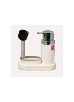 Primanova Kitchen soap dispenser with sponge holder and brush  3 in 1 for kitchen sink, bathroom, shampoo - beige  - Image 2