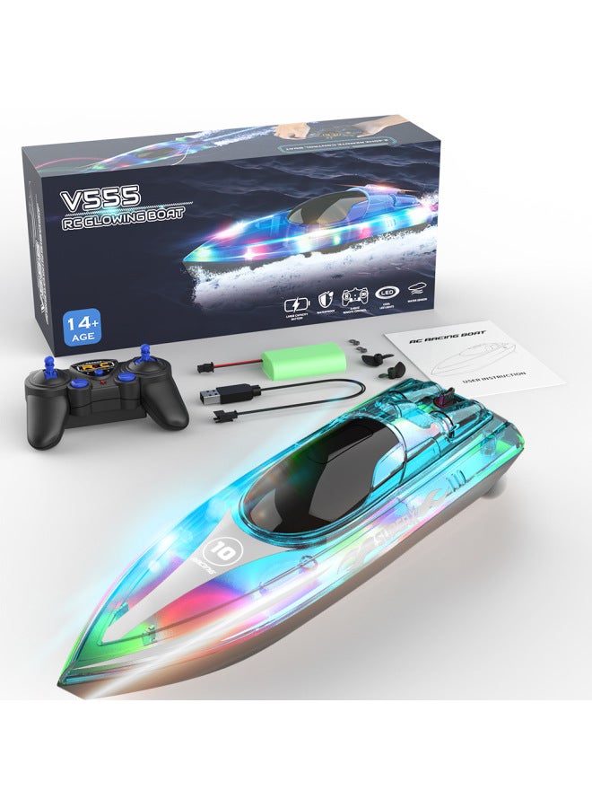 Cool Light Long-lasting 60 Minutes Remote Controlled Yacht Night Light Children's Water Toy Boat High-speed Racing Boat-Color:Green-Specifications:Standard 3.7V 1000mAh - Image 1