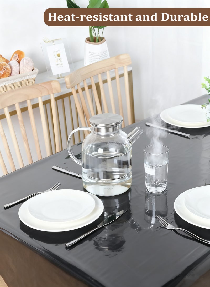 واقي مفرش طاولة بلاستيكي شفاف، غطاء طاولة مقاوم للماء بنسبة 100٪، مفرش طاولة PVC مقاوم للزيت، واقي طاولة مستطيل شفاف مقاوم للبقع لطاولة الطعام الداخلية والخارجية، 140x300 سم مفرش طاوله طعام - Image 2