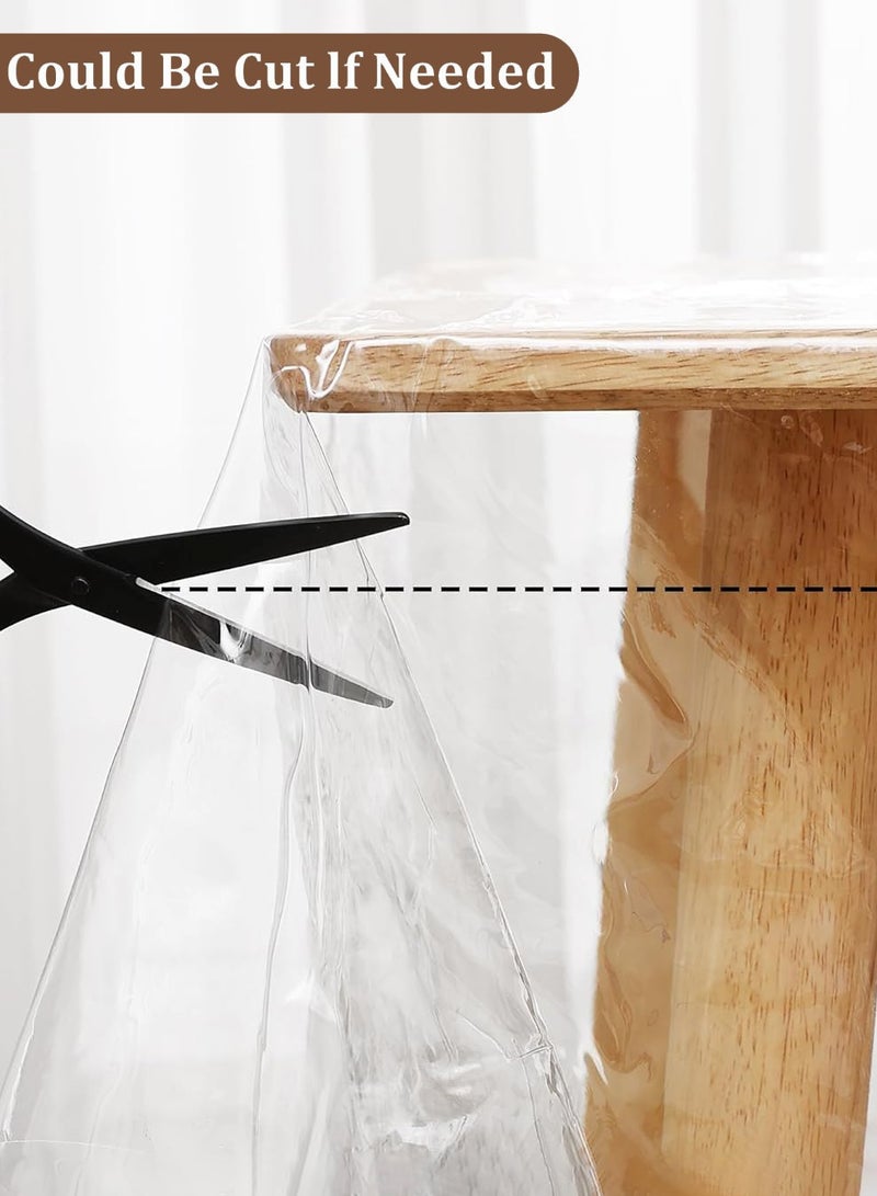 واقي مفرش طاولة بلاستيكي شفاف، غطاء طاولة مقاوم للماء بنسبة 100٪، مفرش طاولة PVC مقاوم للزيت، واقي طاولة مستطيل شفاف مقاوم للبقع لطاولة الطعام الداخلية والخارجية، 140x300 سم مفرش طاوله طعام - Image 4