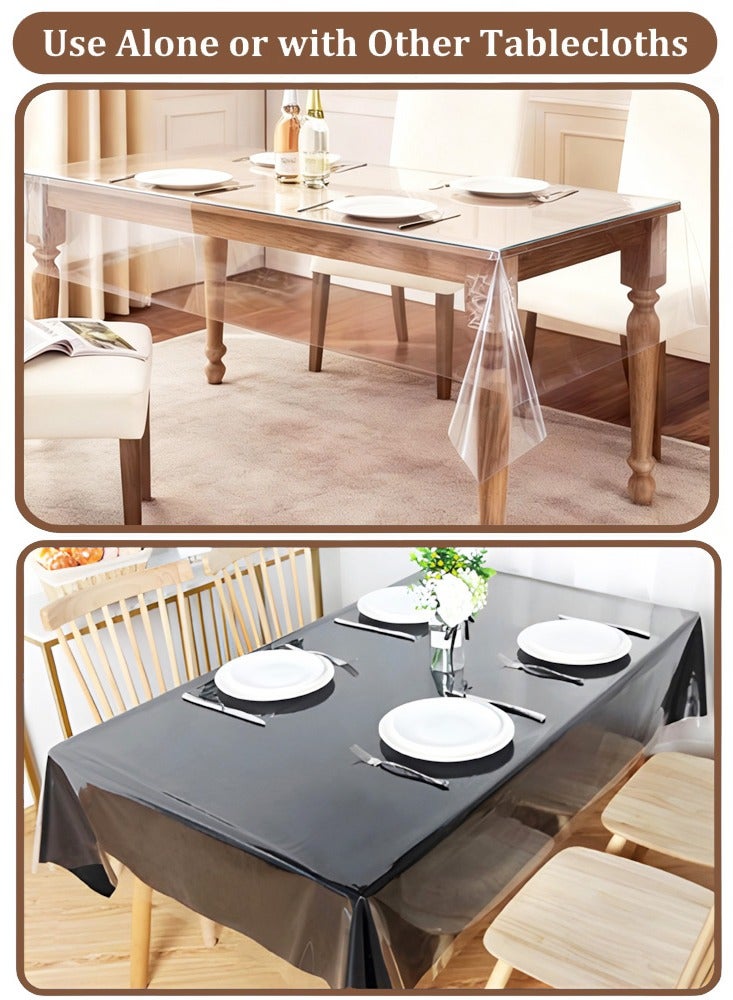واقي مفرش طاولة بلاستيكي شفاف، غطاء طاولة مقاوم للماء بنسبة 100٪، مفرش طاولة PVC مقاوم للزيت، واقي طاولة مستطيل شفاف مقاوم للبقع لطاولة الطعام الداخلية والخارجية، 140x300 سم مفرش طاوله طعام - Image 5