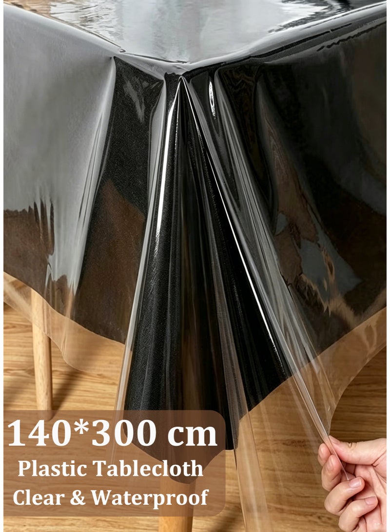 Clear Plastic Tablecloth Protector, 100% Waterproof Table Cover, Oilproof PVC Table Cloth, Stain Resistant Rectangle Transparant Table Protector for Dining Table Indoor Outdoor, 140x300cm - Image 1