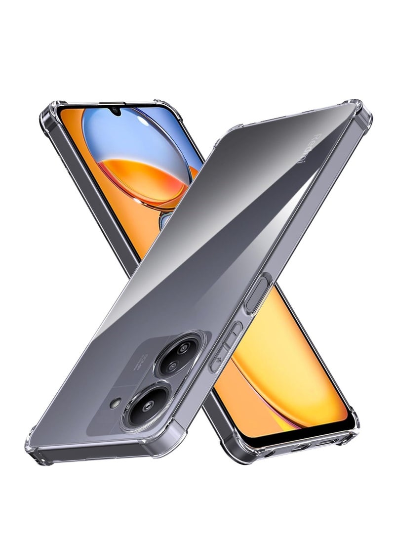 بورتوني غطاء حماية شفاف لهاتف Xiaomi Redmi 13C مقاوم للخدش مصنوع من مادة TPU الناعمة خفيفة الوزن وخفيفة الوزن مع غطاء حماية من الصدمات بزوايا معززة لهاتف Xiaomi Redmi 13C - Image 1