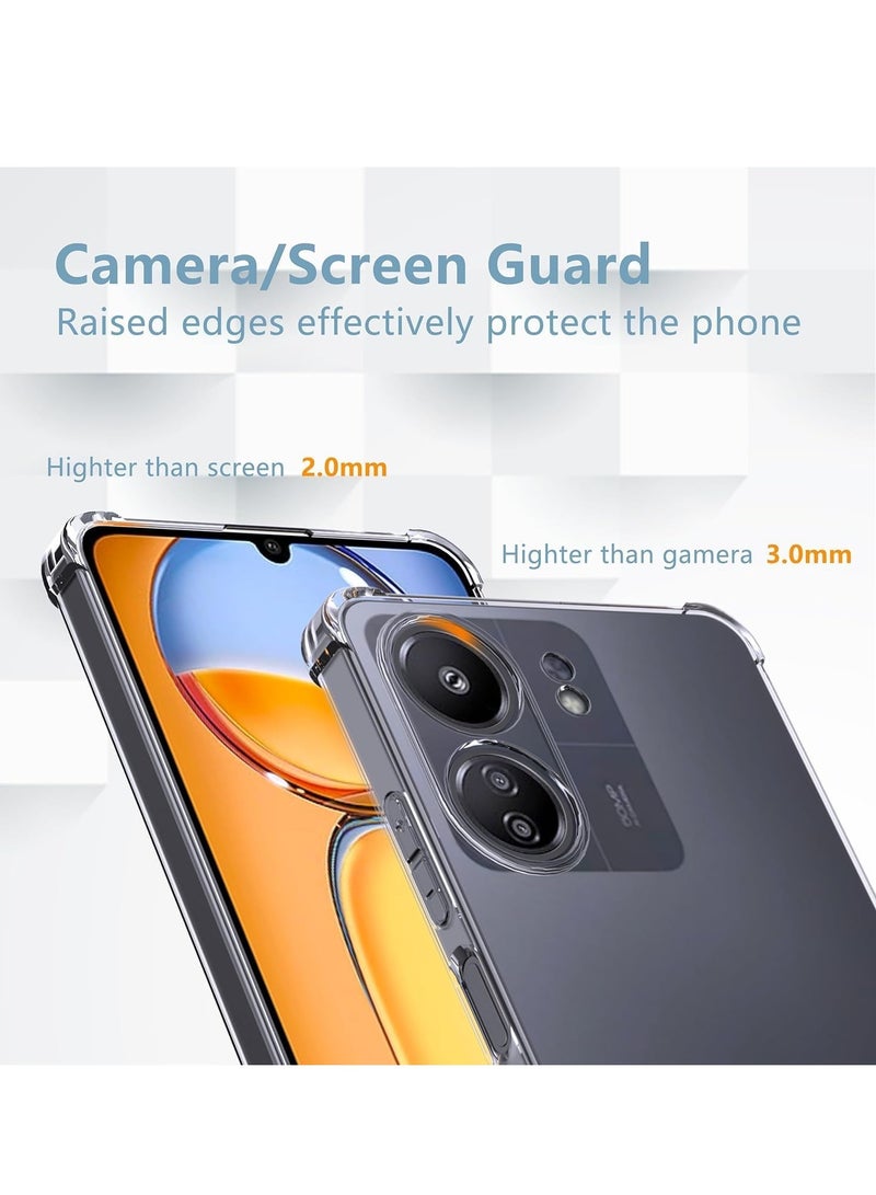 بورتوني غطاء حماية شفاف لهاتف Xiaomi Redmi 13C مقاوم للخدش مصنوع من مادة TPU الناعمة خفيفة الوزن وخفيفة الوزن مع غطاء حماية من الصدمات بزوايا معززة لهاتف Xiaomi Redmi 13C - Image 2